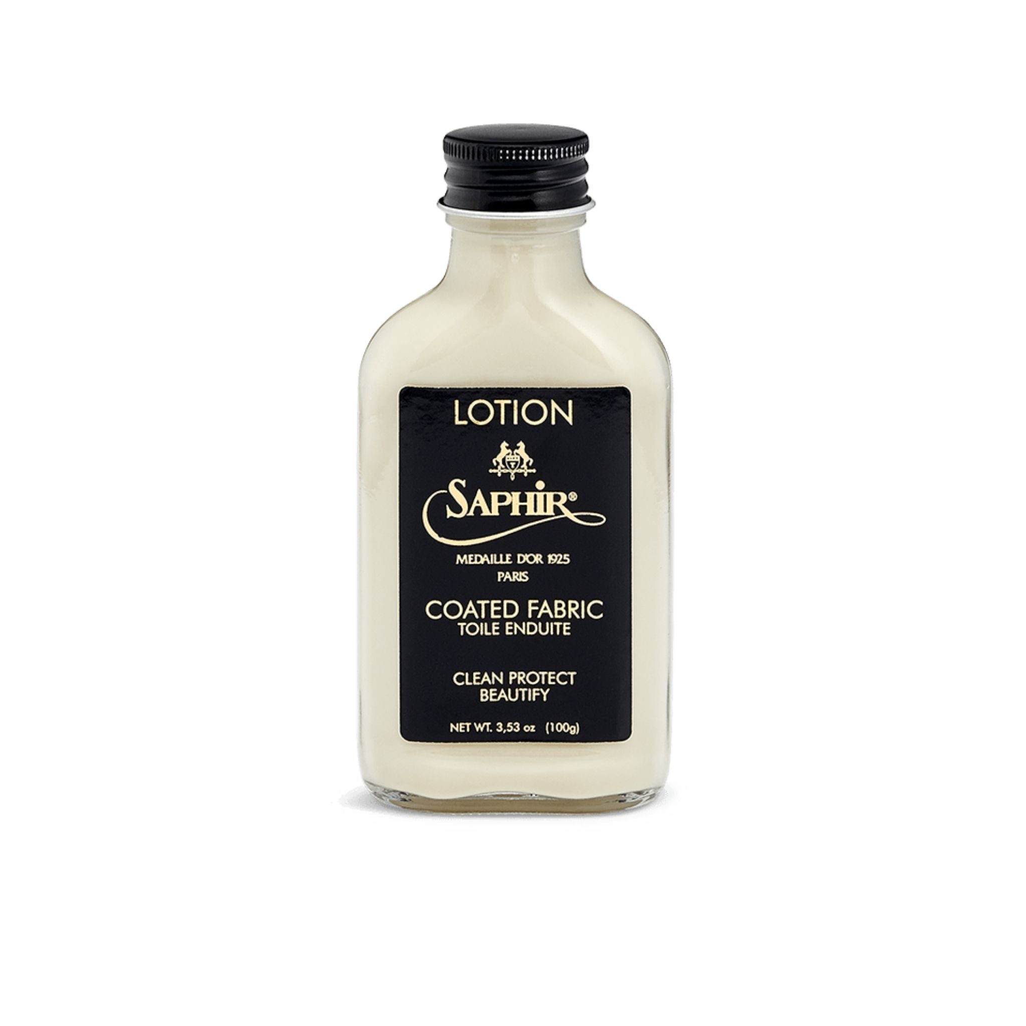 Saphir Coated Fabric Lotion to clean and remove dirt and greasy deposits on most coated fabrics. Stocked in Australia